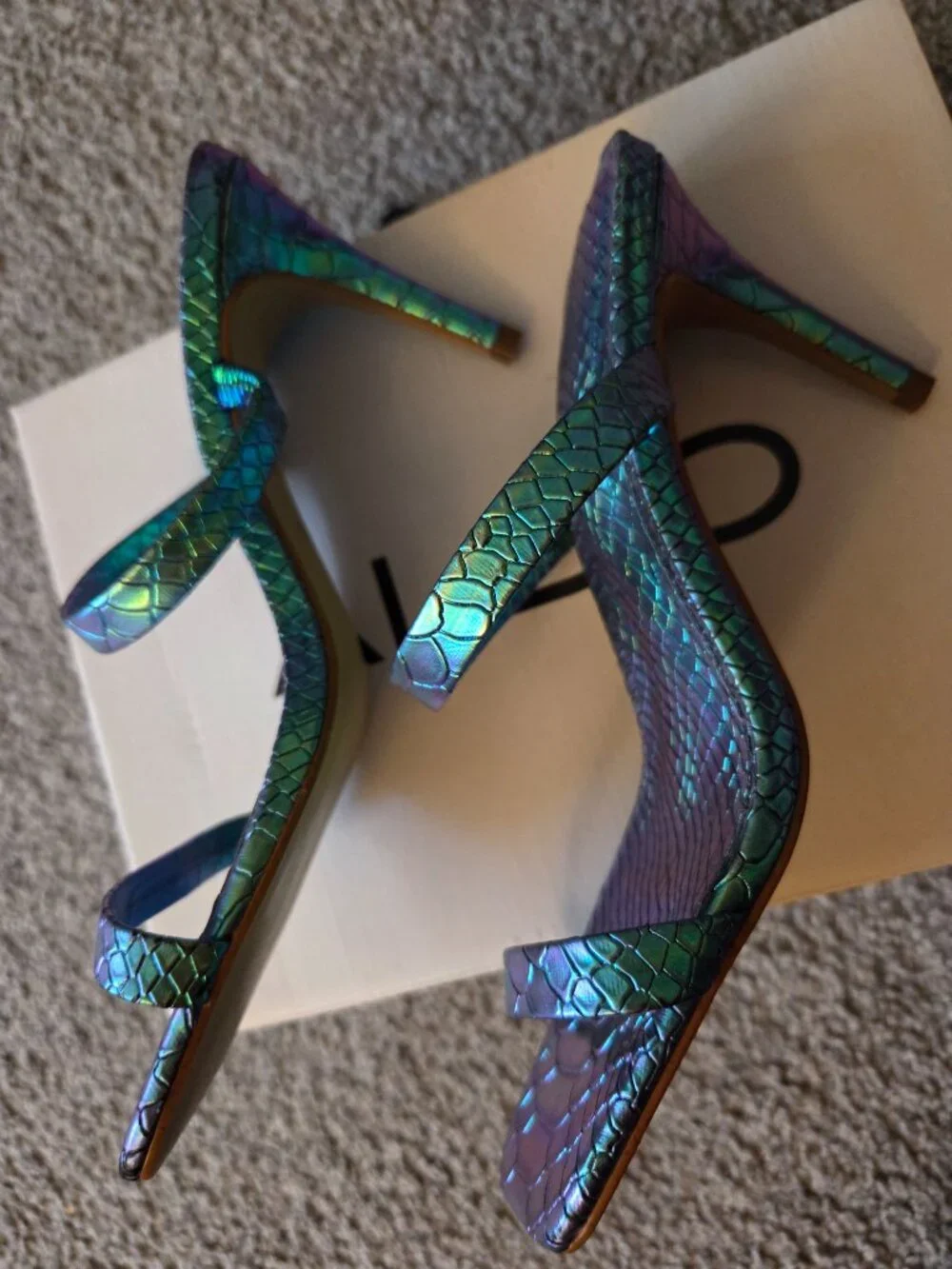 New, Aldo Limosa teal iridescent slide sandals 7 - Picture 3 of 7